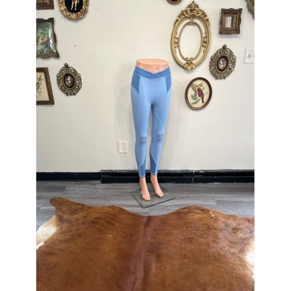 Ribbed V-Waist Colorblock Leggings - Blue High Rise Yoga Pants - NWT